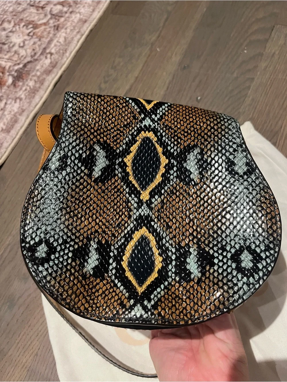 Chloe Marcie Small Saddle Bag- Multicolor Python Print Embossed Leather